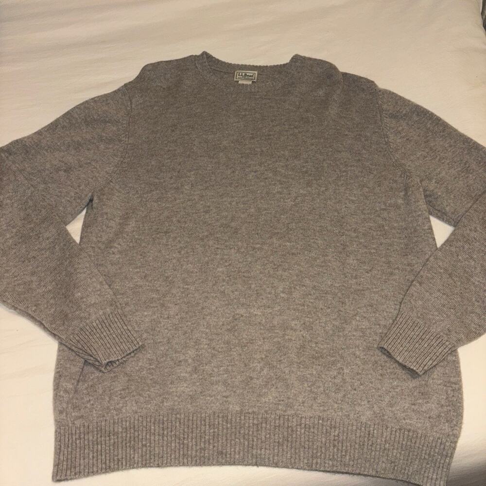 LL Bean Sweater Pullover Mens XL Beige Lambswool Blend Crew Neck Outdoor Preppy